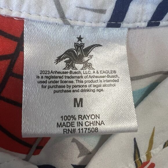 Anheuser Busch Men's Tropical Hawaiian Shirt White, Short Sleeve, Busch Light - Picture 13 of 14